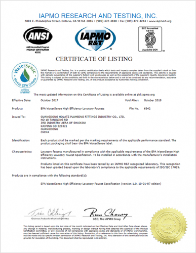 Watersense water-saving product certification