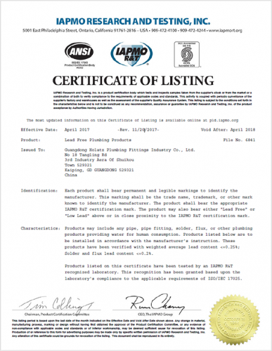 AB1953 Lead free Product Certification